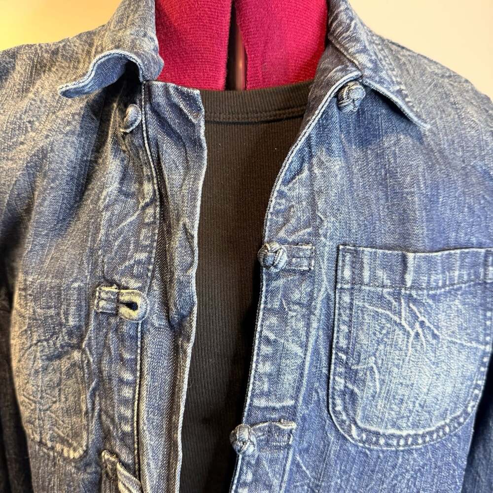 Ralph Lauren Jeans Co, Frog Toggle Distressed Denim Blazer Jacket, Size L - Picture 2 of 13